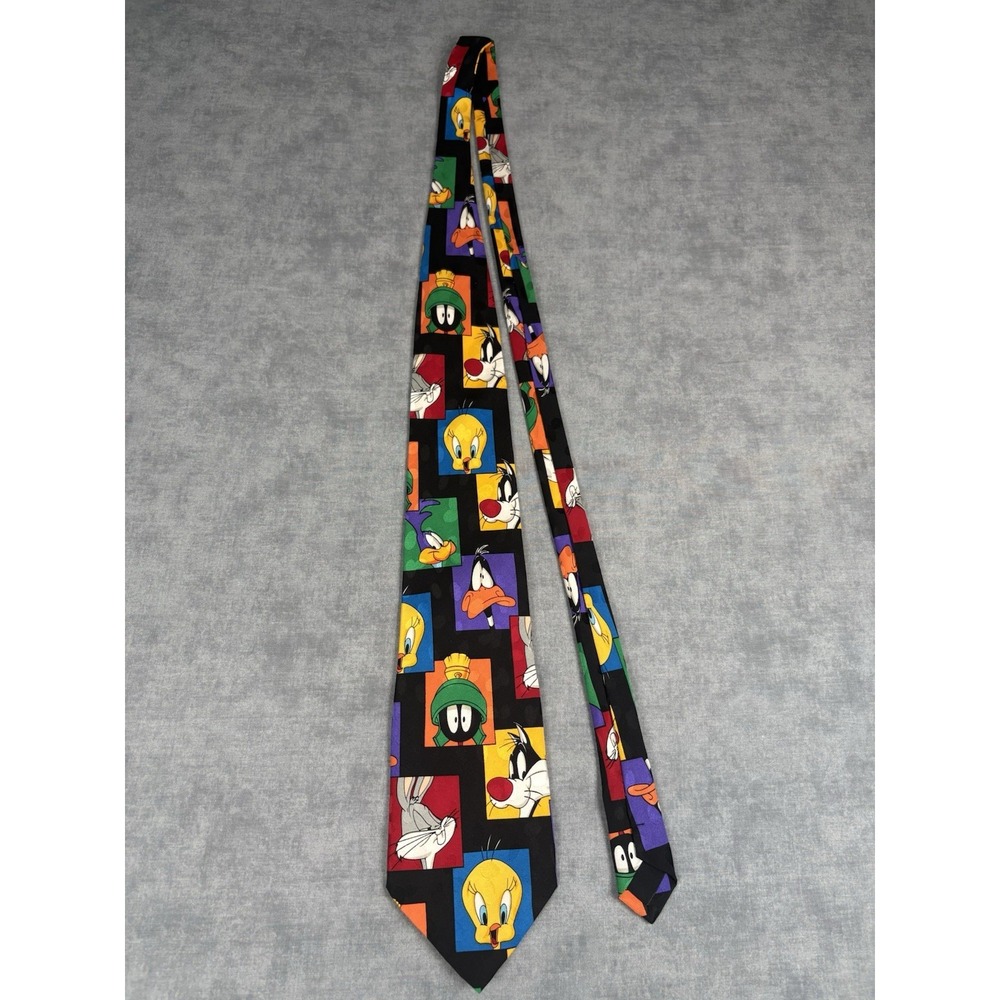 Vintage 1993 Looney Tunes Mania 100% Silk Tie Bugs Bunny Tweety Marvin NWT